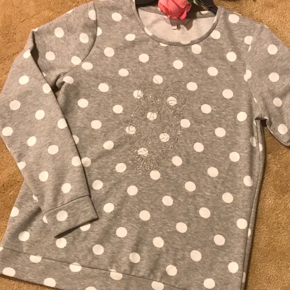POLKA DOT GRAY SWEATSHIRT with Owl Detail Size M - Picture 13 of 14